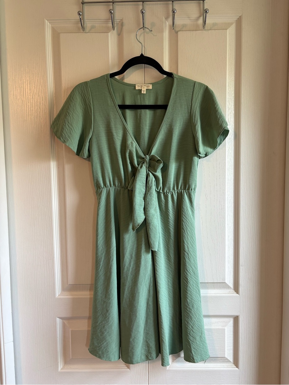 See You Monday Sage Green Tie-Front Mini Dress